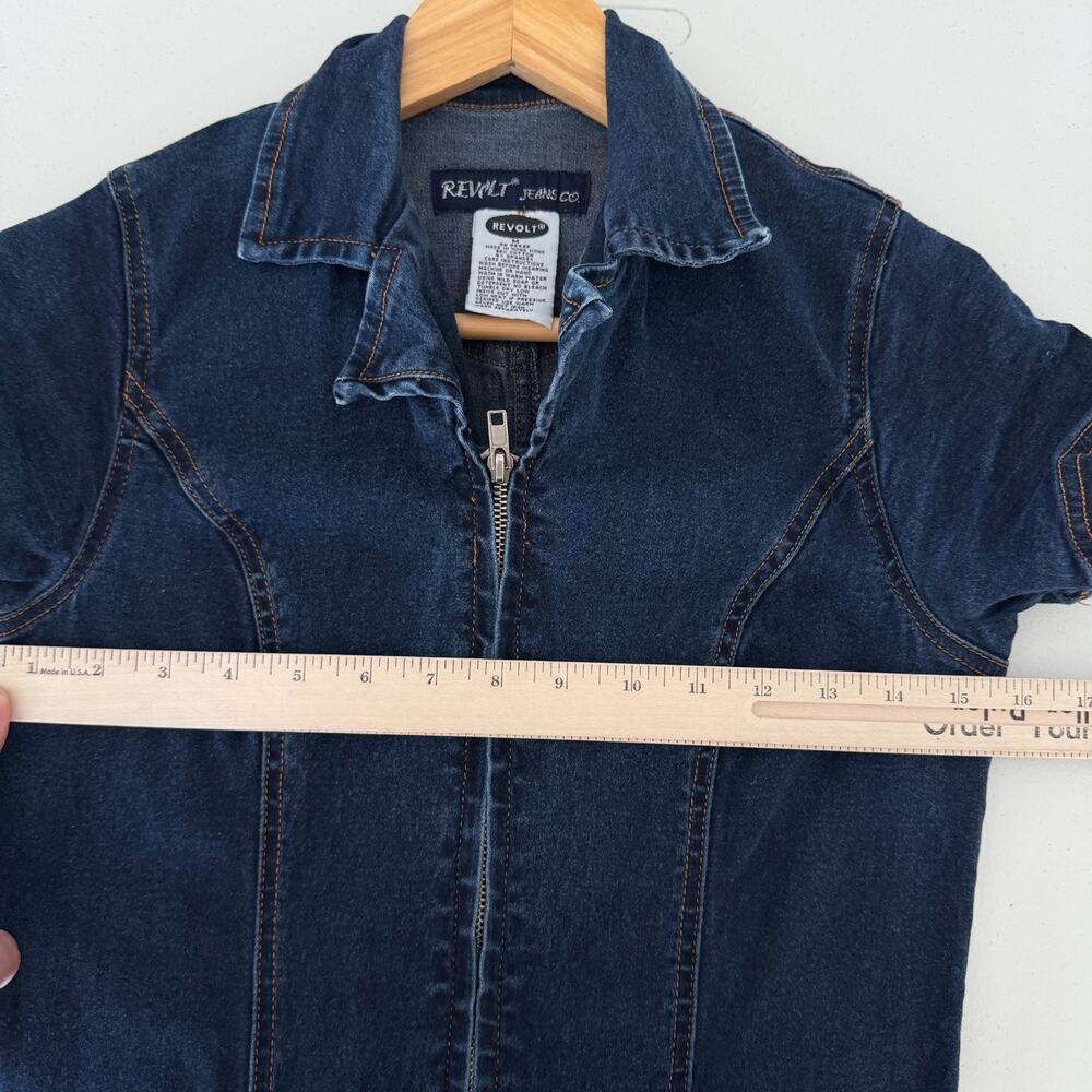 Vintage Y2K Denim Jumpsuit Medium Flare Low Rise Belted Zip Front Britney JLo - Picture 11 of 12